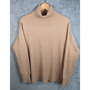 HALOGEN 100% Cashmere Turtle Neck Sweater Women's Large Camel Long Sleeve Soft